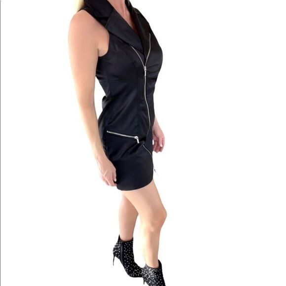 Bebe black satin collared zip up mini dress size small - Picture 2 of 9